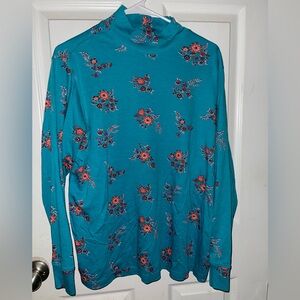 Lands End Floral Teal Women's long sleeve Top size 1X relaxed fit